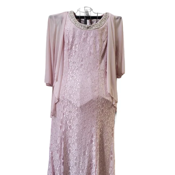 R & M Richards Women's Beaded Dress & Flyaway Jacket - Blush - Size 12
